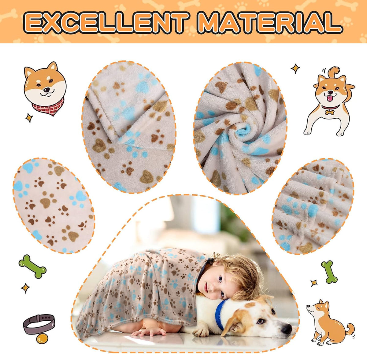 Blanket for Large Dogs & Cats Soft Reversible Cute Paw 40"x31"