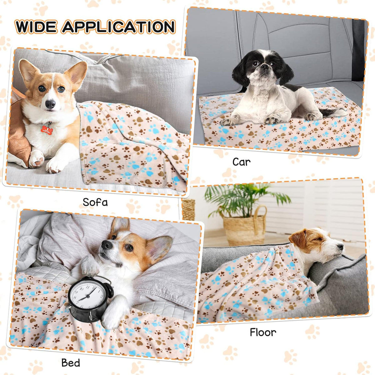 Blanket for Large Dogs & Cats Soft Reversible Cute Paw 40"x31"