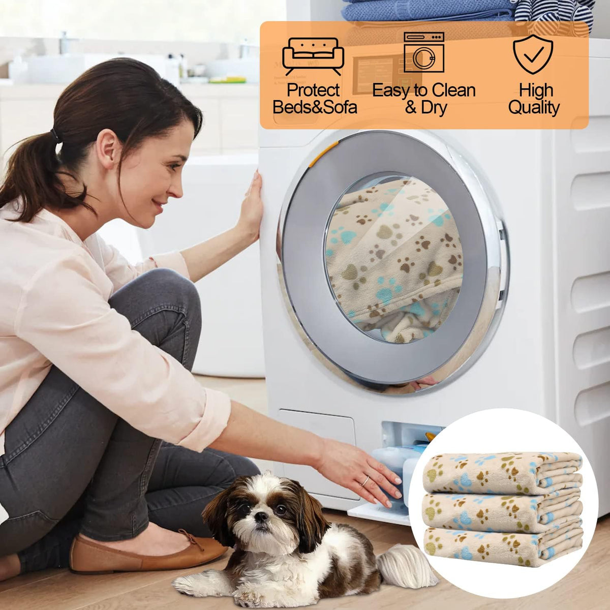 Blanket for Large Dogs & Cats Soft Reversible Cute Paw 40"x31"