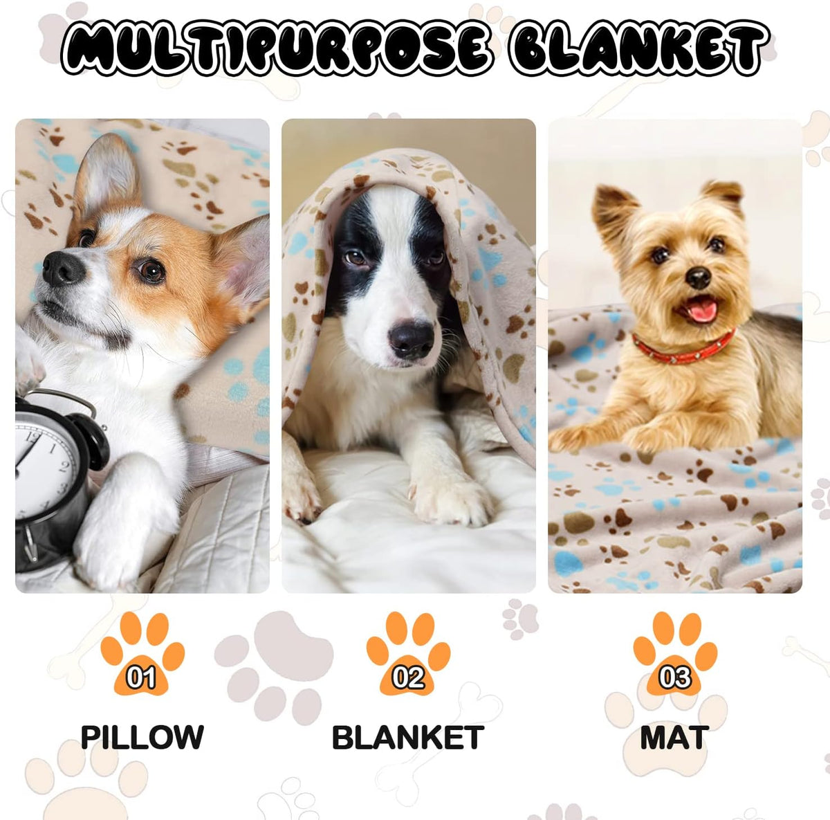 Blanket for Large Dogs & Cats Soft Reversible Cute Paw 40"x31"