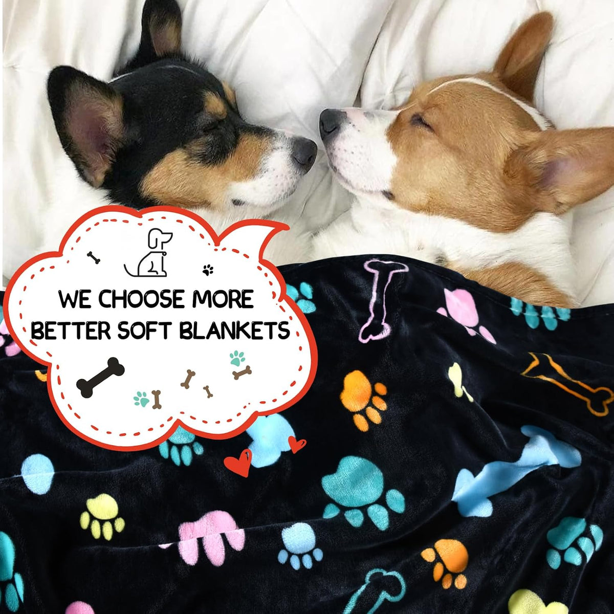 Blanket for Large Dogs & Cats Soft Reversible Cute Paw 40"x31"