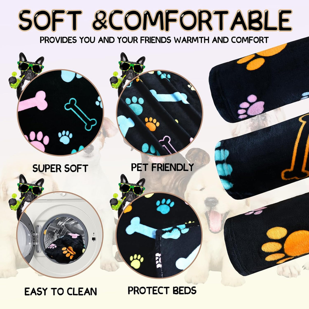 Blanket for Large Dogs & Cats Soft Reversible Cute Paw 40"x31"