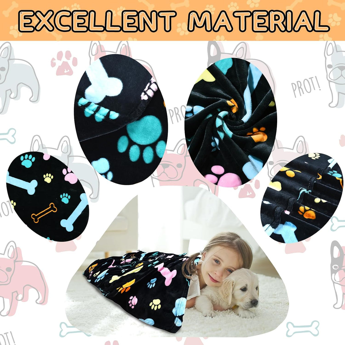 Blanket for Large Dogs & Cats Soft Reversible Cute Paw 40"x31"