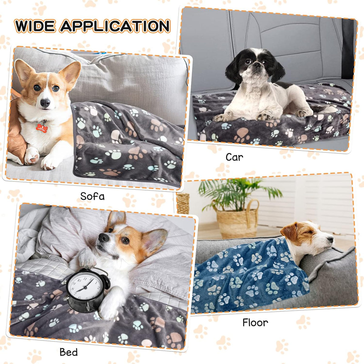 Blanket for Large Dogs & Cats Soft Reversible Cute Paw 40"x31"