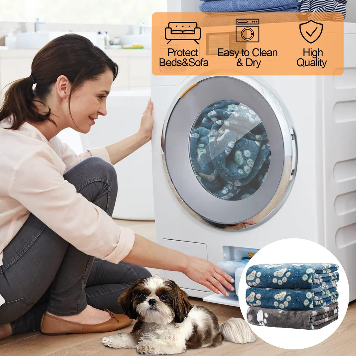 Blanket for Large Dogs & Cats Soft Reversible Cute Paw 40"x31"