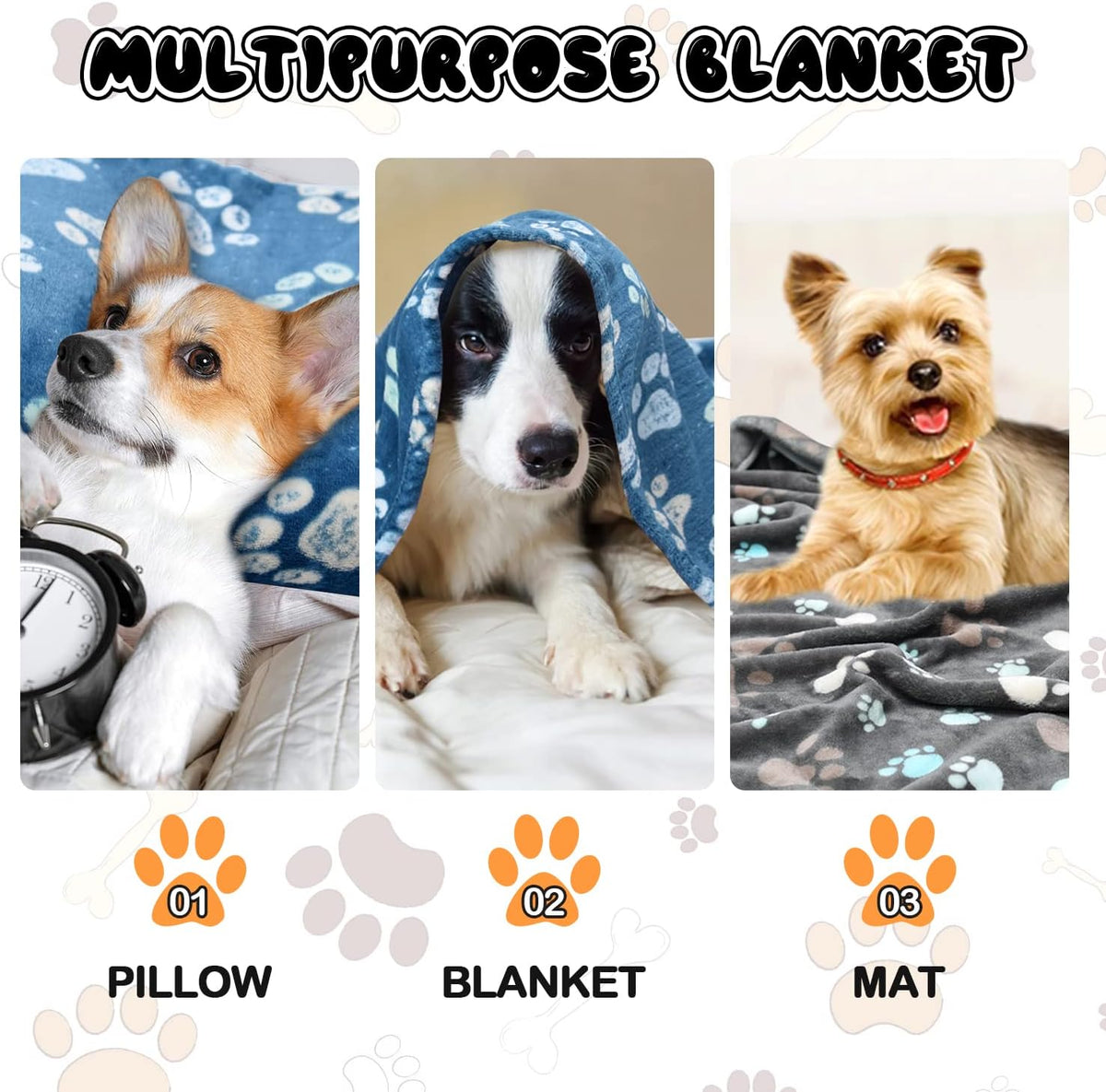 Blanket for Large Dogs & Cats Soft Reversible Cute Paw 40"x31"