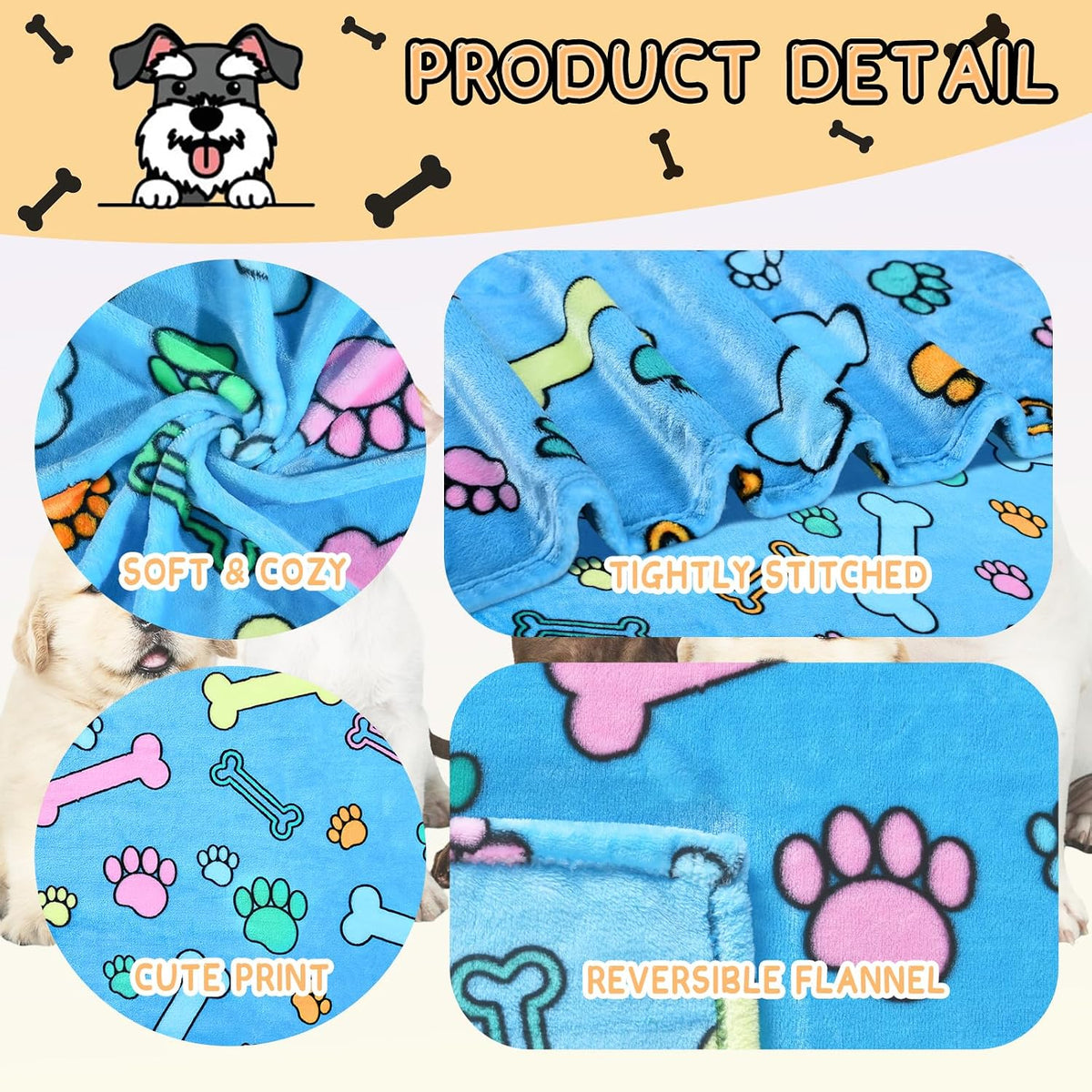 Blanket for Large Dogs & Cats Soft Reversible Cute Paw 40"x31"