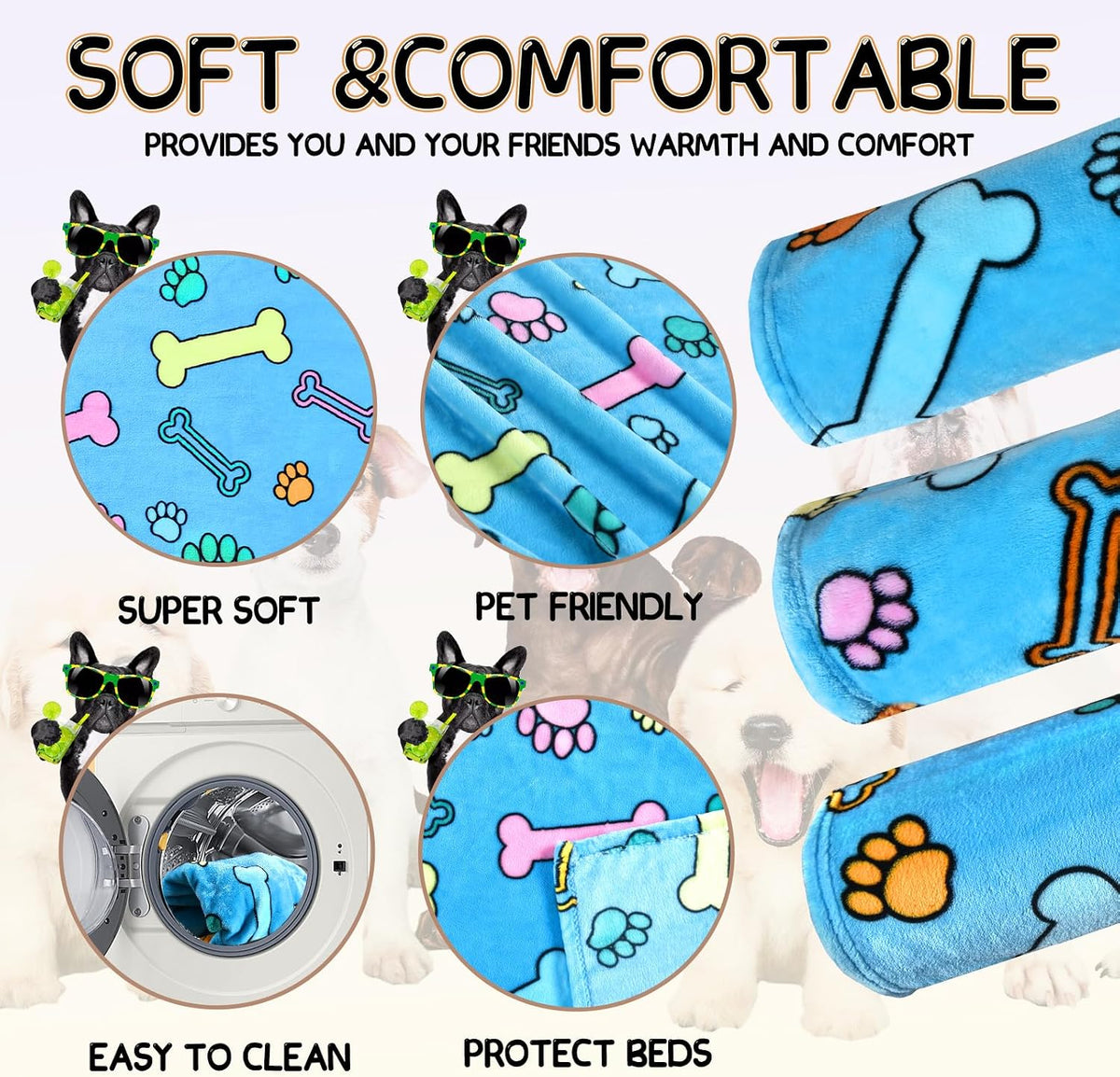 Blanket for Large Dogs & Cats Soft Reversible Cute Paw 40"x31"