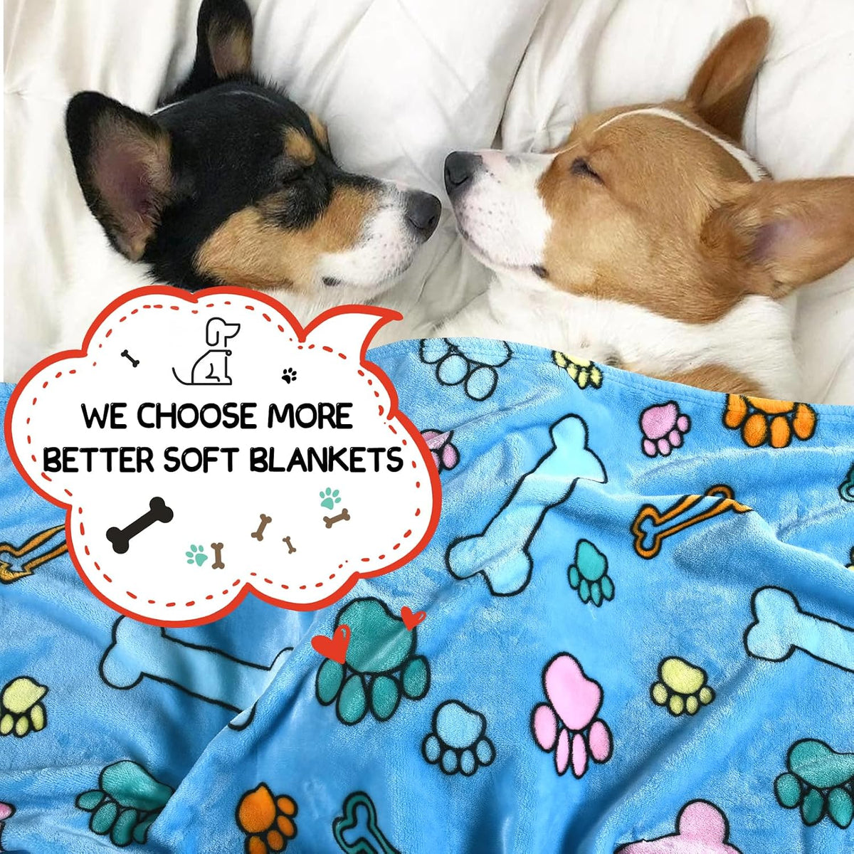 Blanket for Large Dogs & Cats Soft Reversible Cute Paw 40"x31"