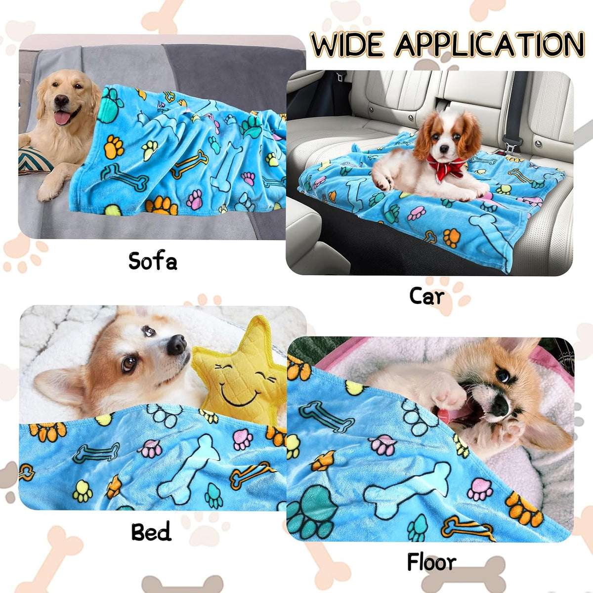Blanket for Large Dogs & Cats Soft Reversible Cute Paw 40"x31"