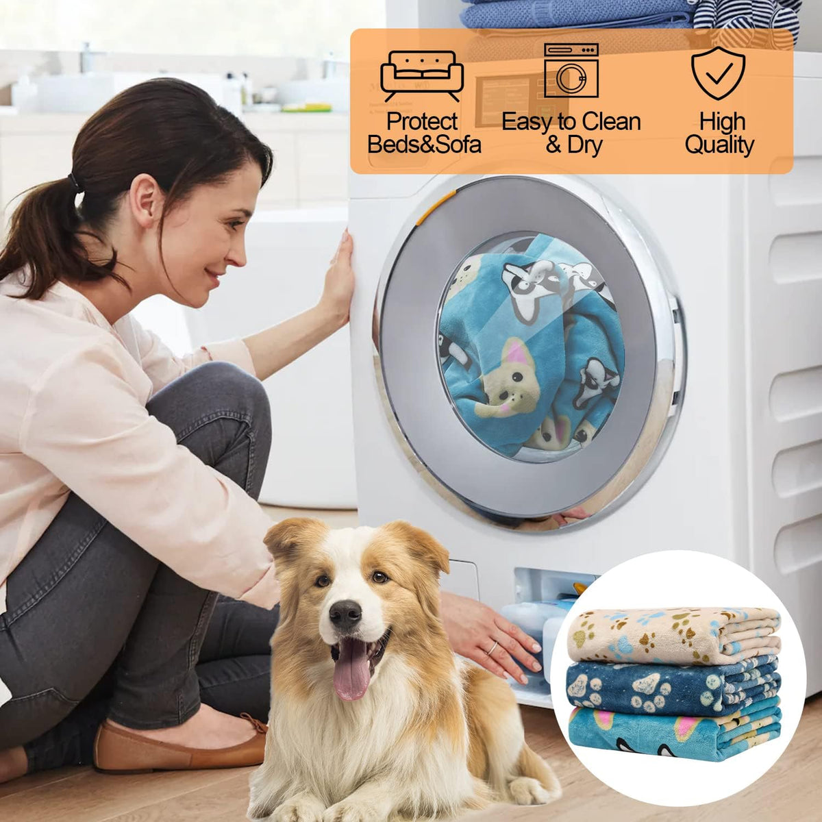 Blanket for Large Dogs & Cats Soft Reversible Cute Paw 40"x31"