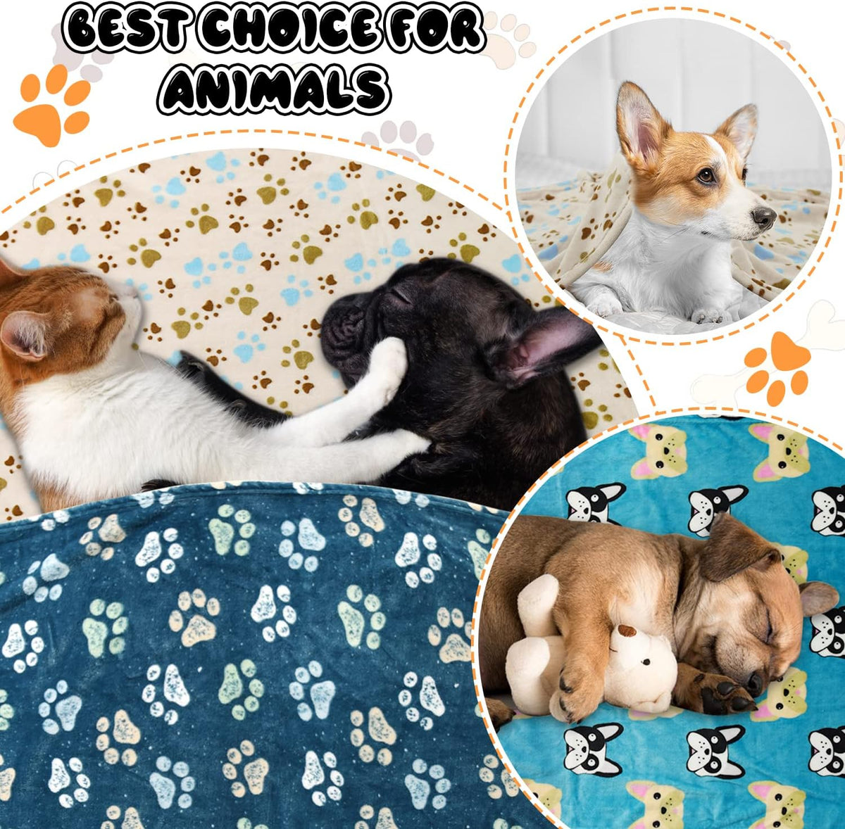 Blanket for Large Dogs & Cats Soft Reversible Cute Paw 40"x31"