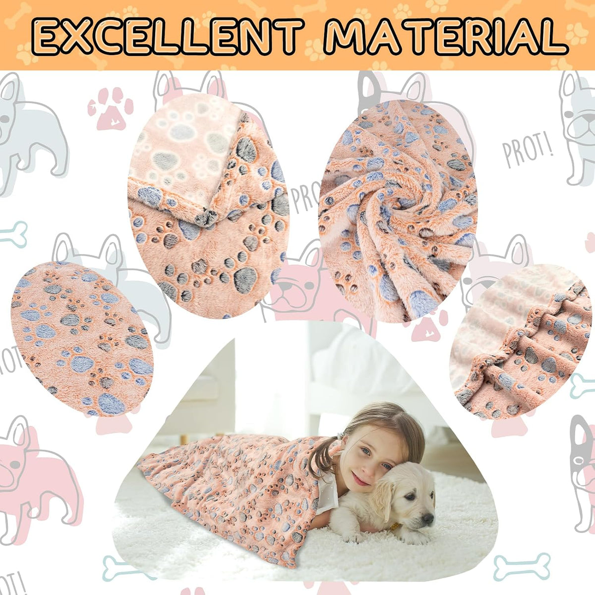 Blanket for Large Dogs & Cats Soft Reversible Cute Paw 40"x31"