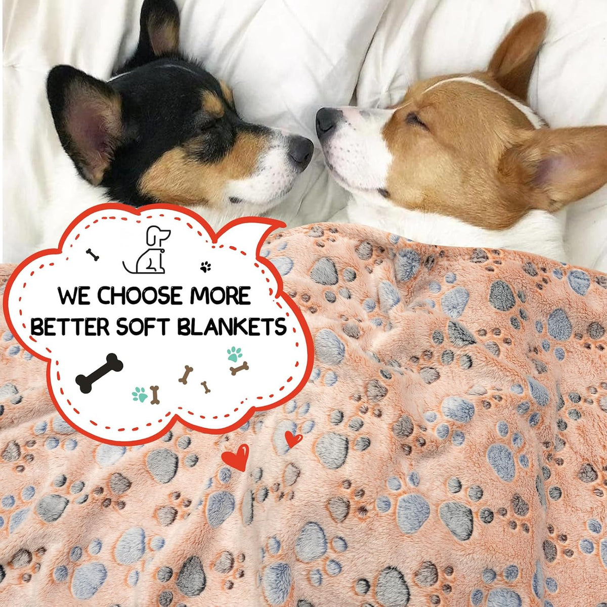 Blanket for Large Dogs & Cats Soft Reversible Cute Paw 40"x31"