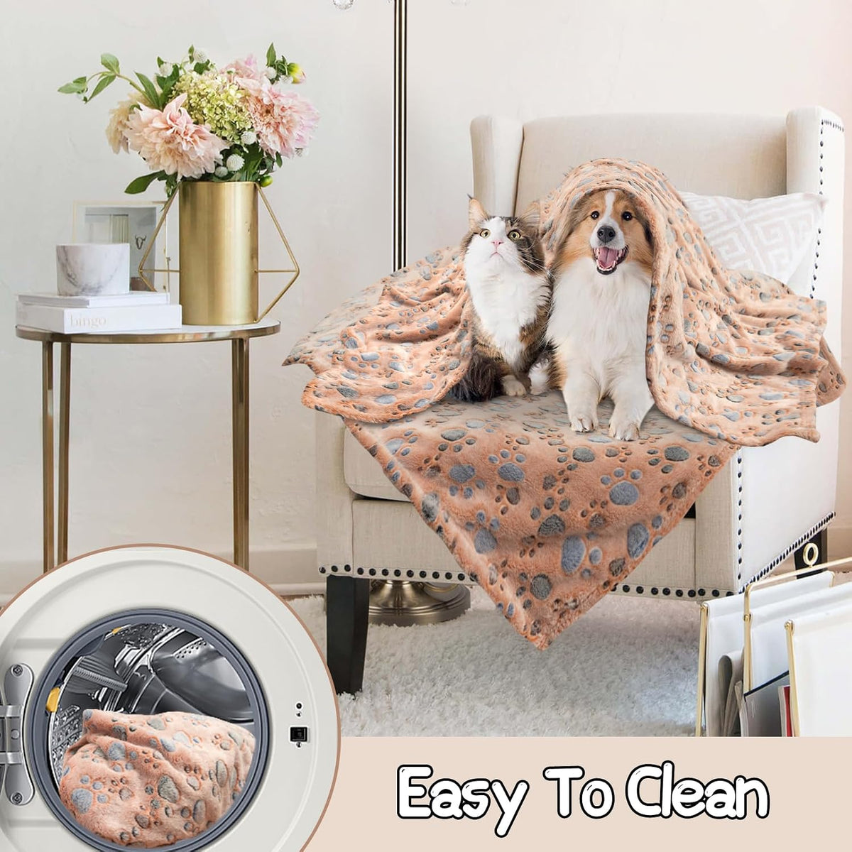 Blanket for Large Dogs & Cats Soft Reversible Cute Paw 40"x31"