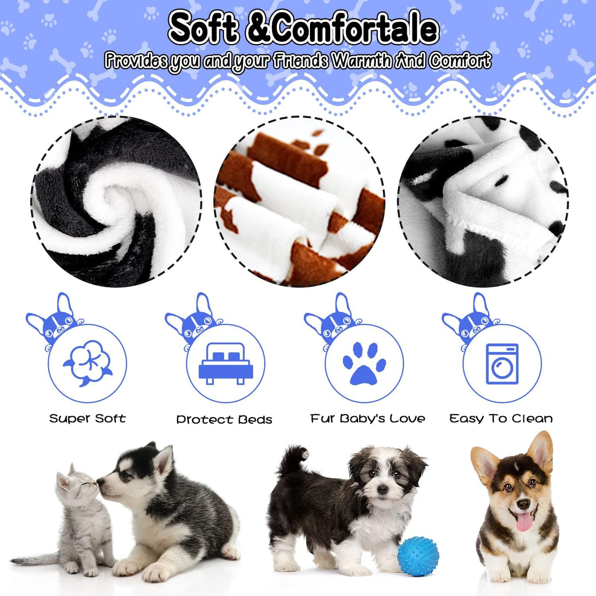 Blanket for Large Dogs & Cats Soft Reversible Cute Paw 40"x31"