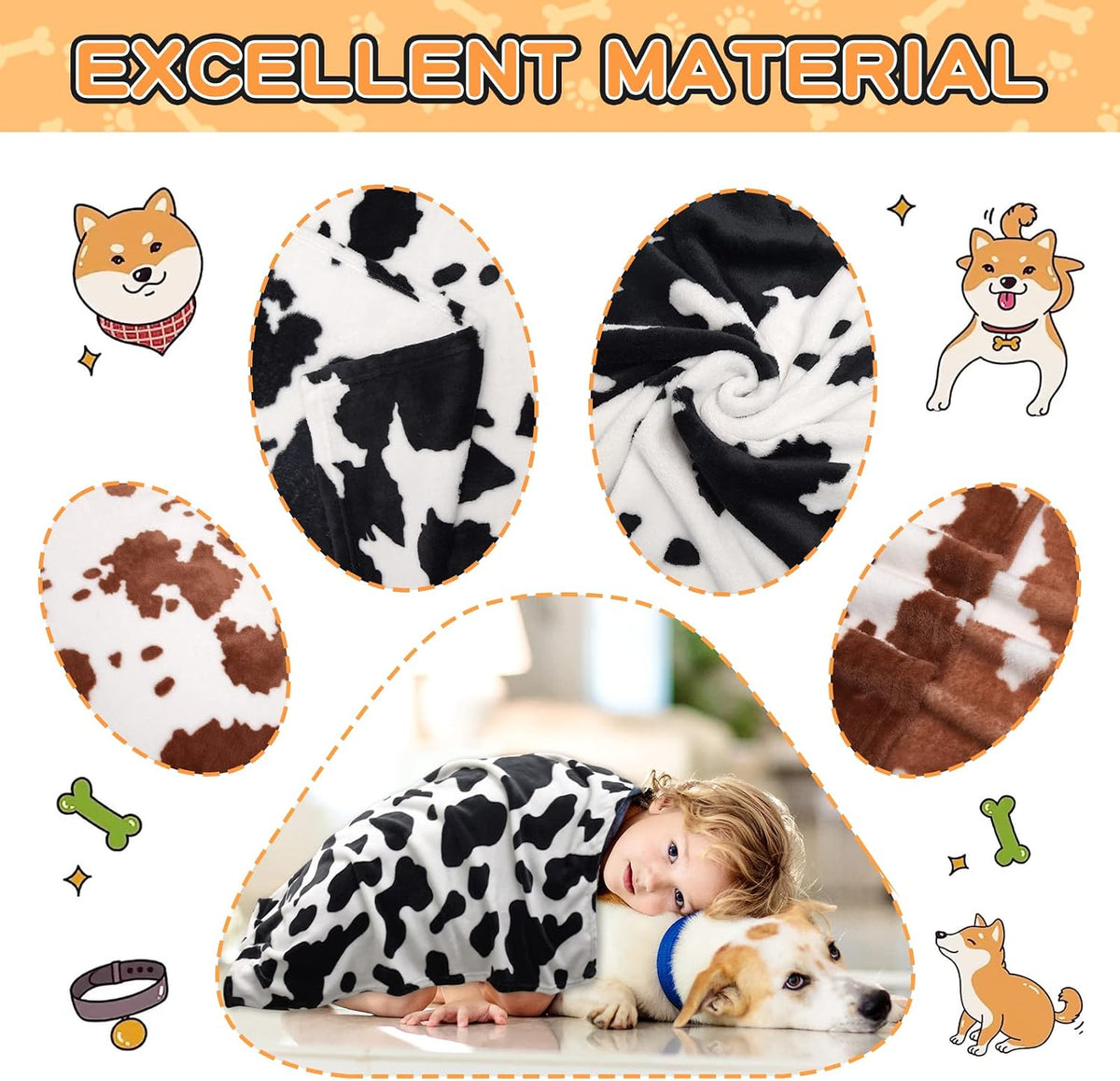 Blanket for Large Dogs & Cats Soft Reversible Cute Paw 40"x31"