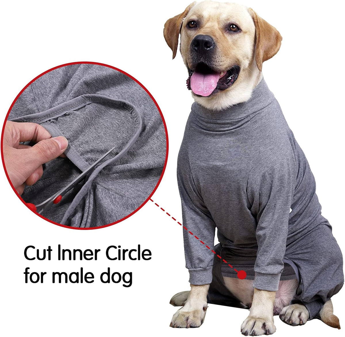 Dog Recovery Suit Abdominal Wound After Surgery Wear Prevent Licking Wounds E-Collar & Cone Alternatives Postoperative Shirt Dog Pajamas Long Sleeve Prevent Shedding (Large, Grey)