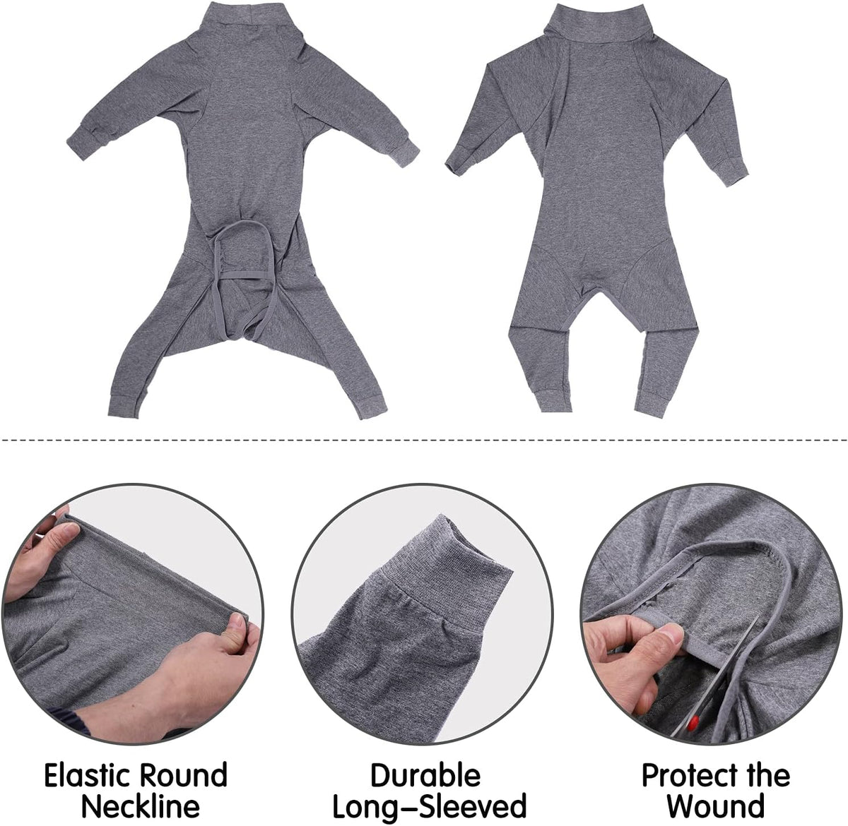Dog Recovery Suit Abdominal Wound After Surgery Wear Prevent Licking Wounds E-Collar & Cone Alternatives Postoperative Shirt Dog Pajamas Long Sleeve Prevent Shedding (Large, Grey)