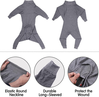 Dog Recovery Suit Abdominal Wound After Surgery Wear Prevent Licking Wounds E-Collar & Cone Alternatives Postoperative Shirt Dog Pajamas Long Sleeve Prevent Shedding (Large, Grey)