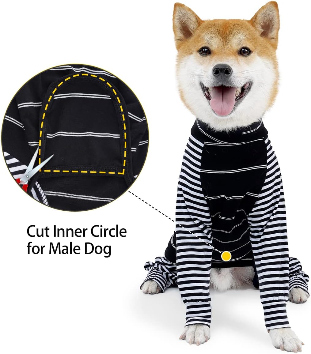 Dog Recovery Suit Abdominal Wound After Surgery Wear Prevent Licking Wounds E-Collar & Cone Alternatives Postoperative Shirt Dog Pajamas Long Sleeve Prevent Shedding (Large, Grey)