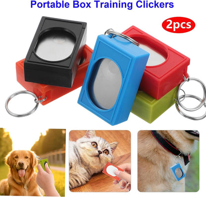 2pcs Portable Square Box Training Clicker Puppy Clicker Trainer for Dogs Cats Birds Lizards Fish Aid for Indoor Use (Black+Green)