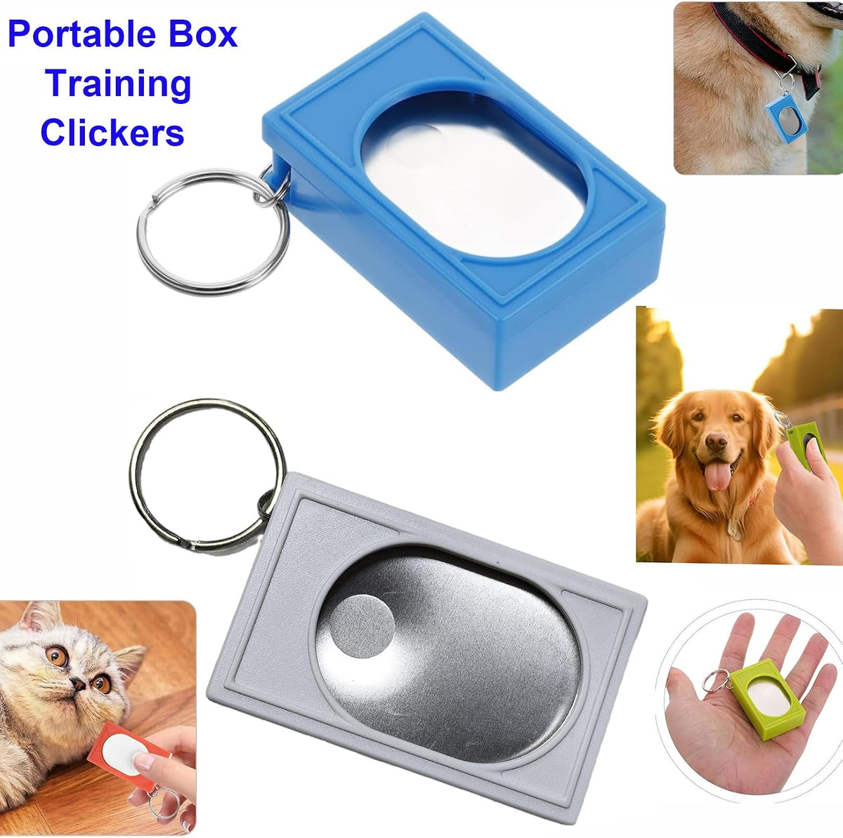 2pcs Portable Square Box Training Clicker Puppy Clicker Trainer for Dogs Cats Birds Lizards Fish Aid for Indoor Use (Black+Green)
