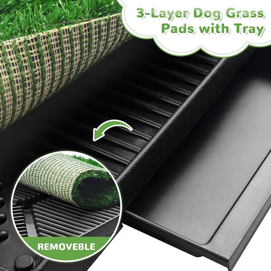 Dog Grass Pad with Tray, 25" x 20" Dog Grass Potty Tray, Indoor Dog Potty