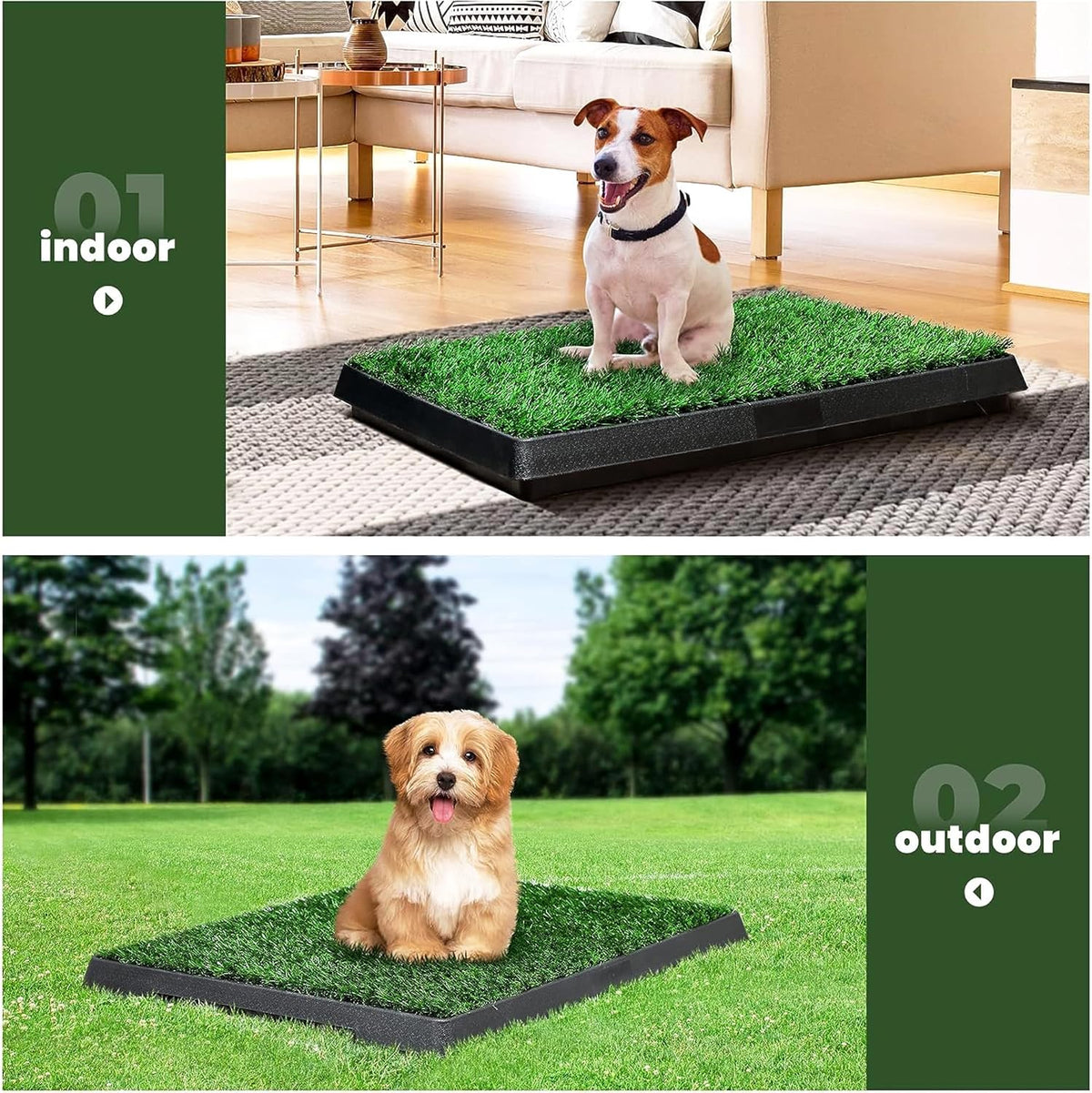 Dog Grass Pad with Tray, 25" x 20" Dog Grass Potty Tray, Indoor Dog Potty