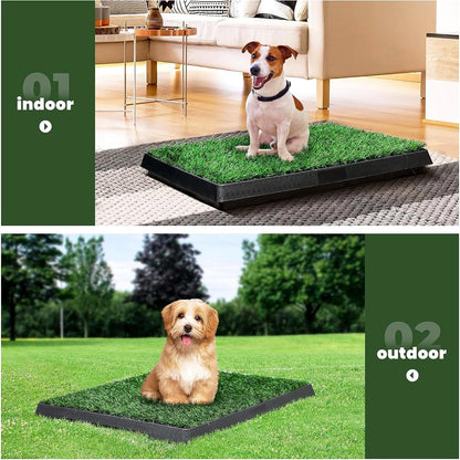 Dog Grass Pad with Tray, 25" x 20" Dog Grass Potty Tray, Indoor Dog Potty
