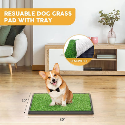 Dog Grass Pad with Tray, 25" x 20" Dog Grass Potty Tray, Indoor Dog Potty