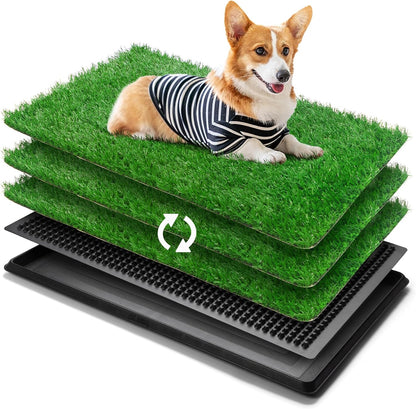 Dog Grass Pad with Tray, 25" x 20" Dog Grass Potty Tray, Indoor Dog Potty