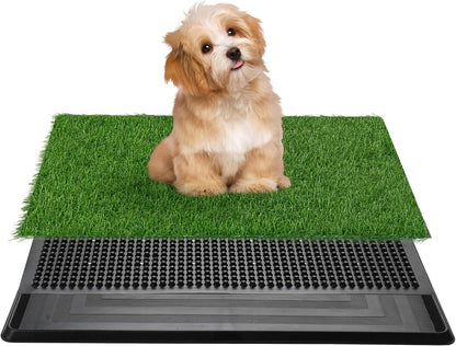Dog Grass Pad with Tray, 25" x 20" Dog Grass Potty Tray, Indoor Dog Potty