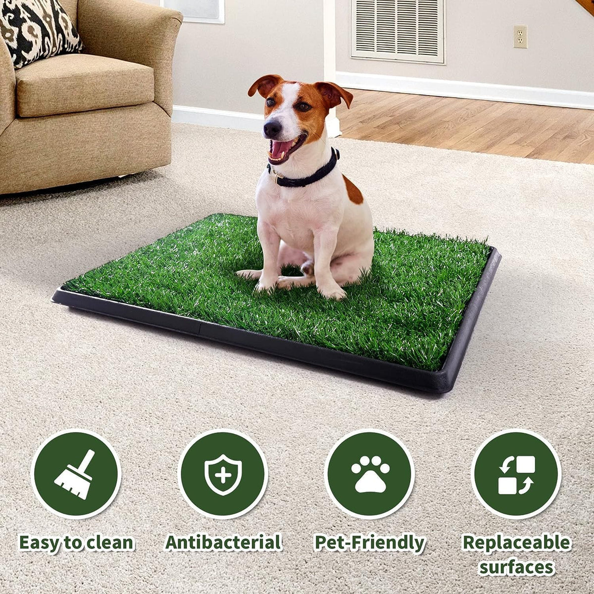 Dog Grass Pad with Tray, 25" x 20" Dog Grass Potty Tray, Indoor Dog Potty