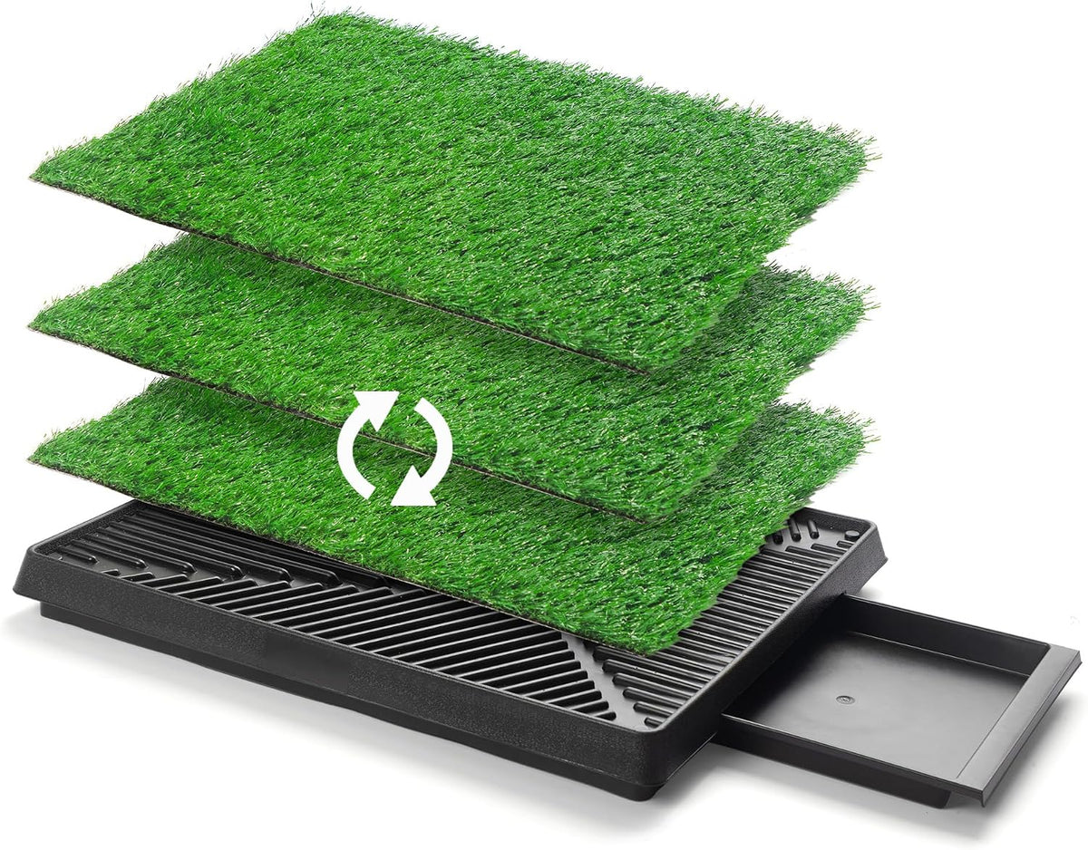 Dog Grass Pad with Tray, 25" x 20" Dog Grass Potty Tray, Indoor Dog Potty