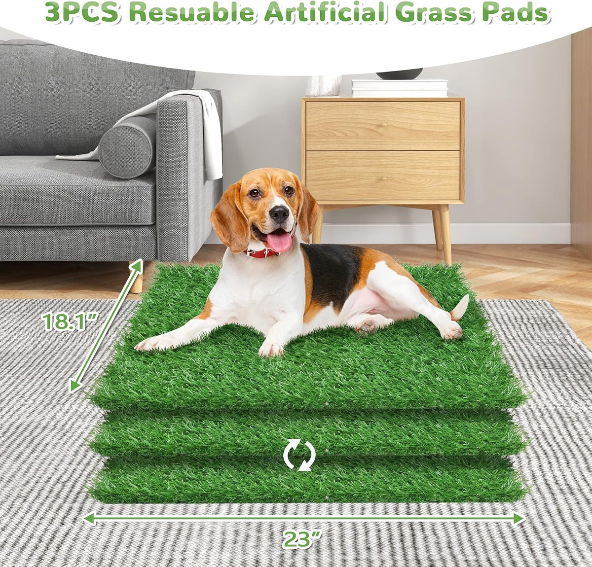 Dog Grass Pad with Tray, 25" x 20" Dog Grass Potty Tray, Indoor Dog Potty