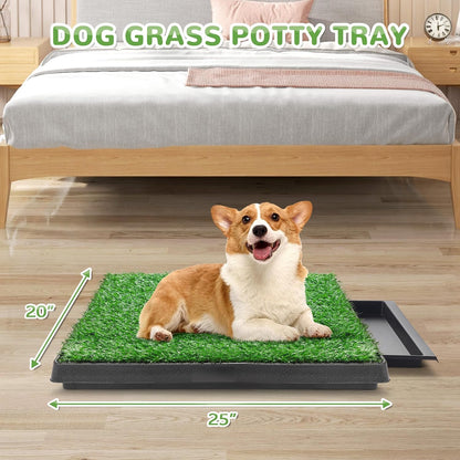 Dog Grass Pad with Tray, 25" x 20" Dog Grass Potty Tray, Indoor Dog Potty