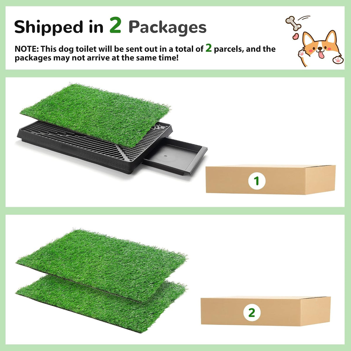 Dog Grass Pad with Tray, 25" x 20" Dog Grass Potty Tray, Indoor Dog Potty