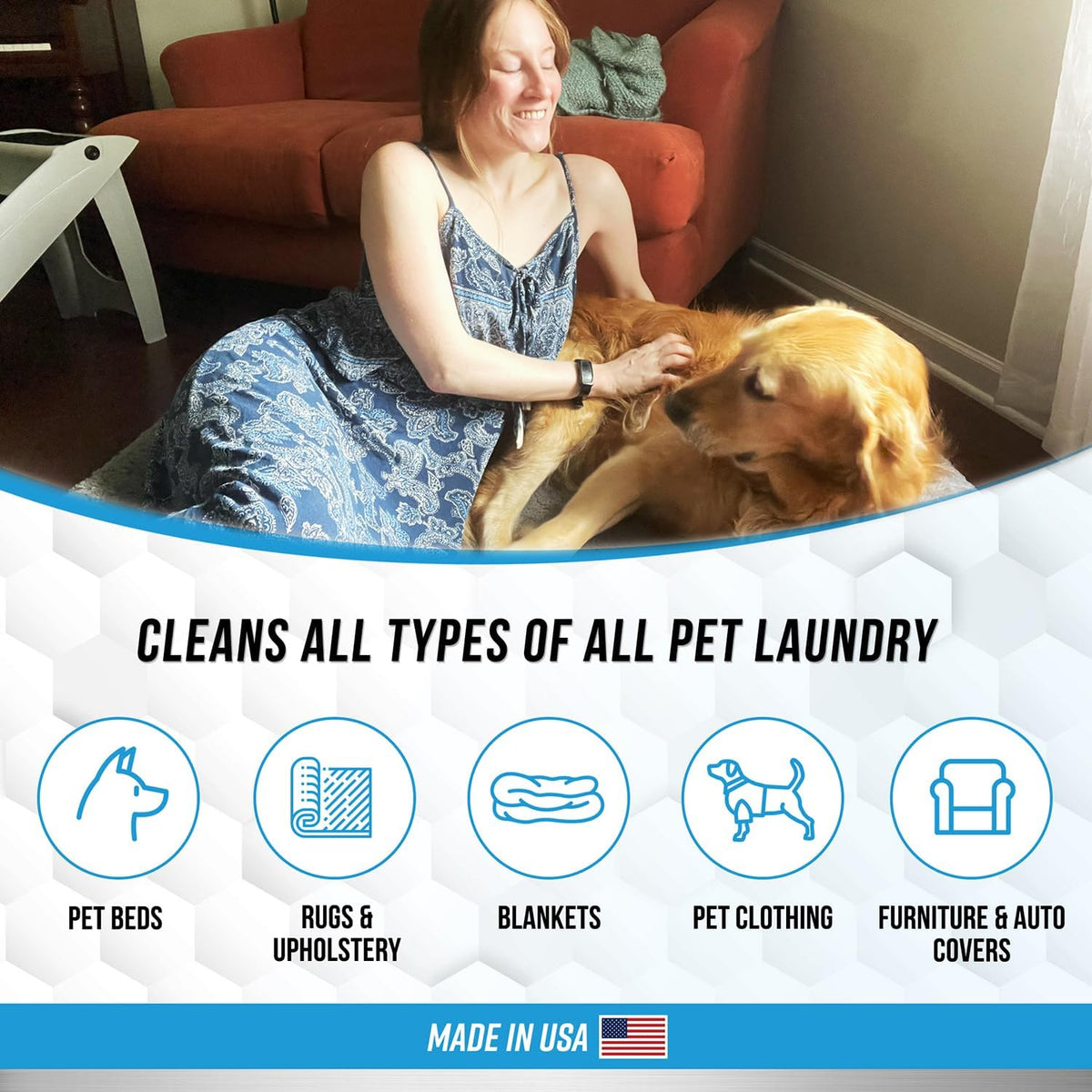 Pet Laundry Detergent Odor Remover - Enzyme Based Powder Detergent for Dogs Beds, Cat Pee, HE Washer Friendly Natural Enzymatic Deodorizer, Urine, Smell, Dog Drool, Stain Eliminator - 64 Loads