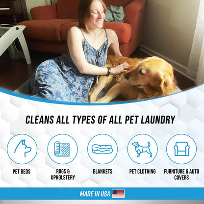 Pet Laundry Detergent Odor Remover - Enzyme Based Powder Detergent for Dogs Beds, Cat Pee, HE Washer Friendly Natural Enzymatic Deodorizer, Urine, Smell, Dog Drool, Stain Eliminator - 64 Loads