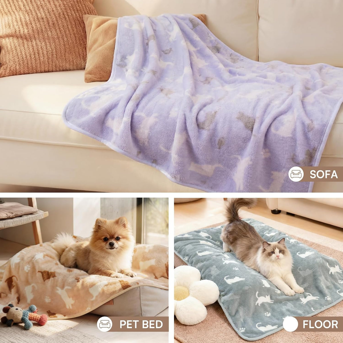 3 Pack Cute Dog Blankets Soft Fleece for Small Puppy Cat,23"x16"