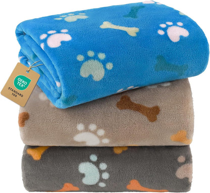 3 Pack Cute Dog Blankets Soft Fleece for Small Puppy Cat,23"x16"