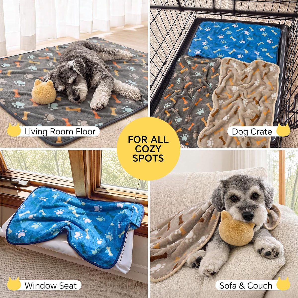 3 Pack Cute Dog Blankets Soft Fleece for Small Puppy Cat,23"x16"