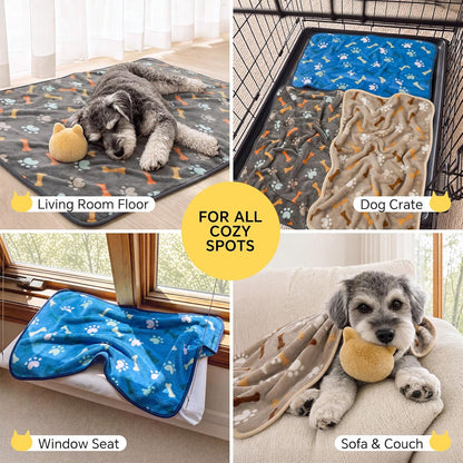 3 Pack Cute Dog Blankets Soft Fleece for Small Puppy Cat,23"x16"