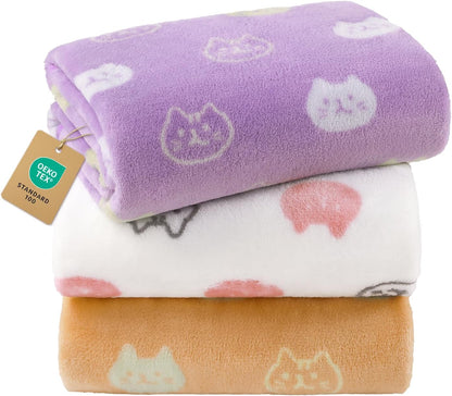 3 Pack Cute Dog Blankets Soft Fleece for Small Puppy Cat,23"x16"