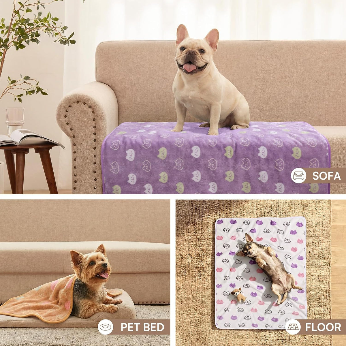 3 Pack Cute Dog Blankets Soft Fleece for Small Puppy Cat,23"x16"