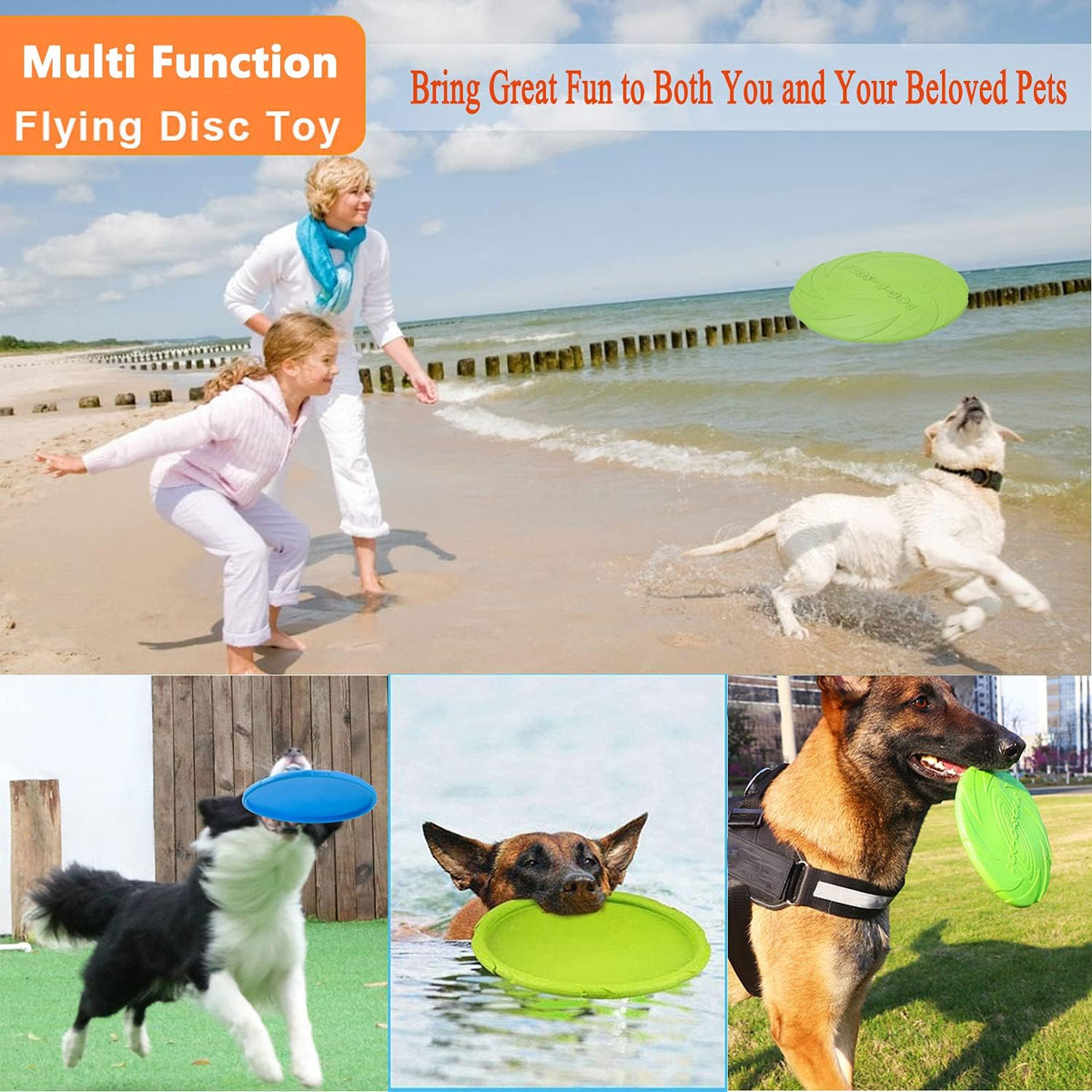 Dog Flying Disc (2 Pack) - Durable Rubber Flying Disc Dog Toy - 9.25" Indestructible Rubber Dog Fetch Toy - Puncture Resistant & Bite Resistant Extremely - for Medium Large Dogs