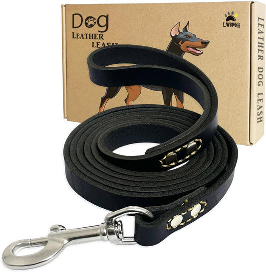 Leather Dog Leash 4ft, Heavy Duty Training Leash for Large Medium Dogs
