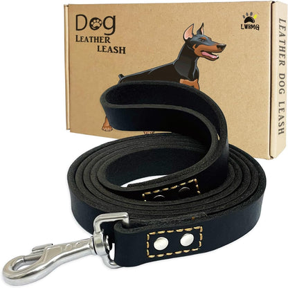 Leather Dog Leash 4ft, Heavy Duty Training Leash for Large Medium Dogs