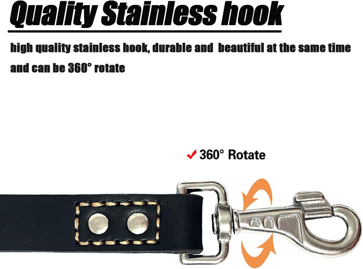 Leather Dog Leash 4ft, Heavy Duty Training Leash for Large Medium Dogs
